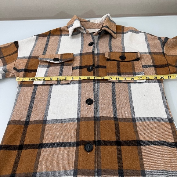CI SONO | Brown, tan & white lightweight summer long plaid shacket jacket coat - Picture 11 of 15
